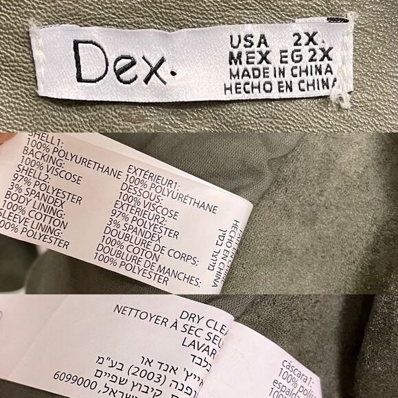(SOLD) DEX Faux Suede Faux Leather Asymmetrical Moto Jacket Olive Green 2X - Picture 7 of 7